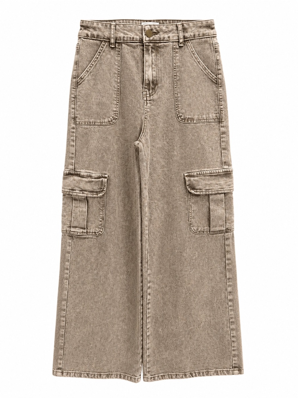 High-Rise Khaki Cargo Wide-Leg Jeans for Women
